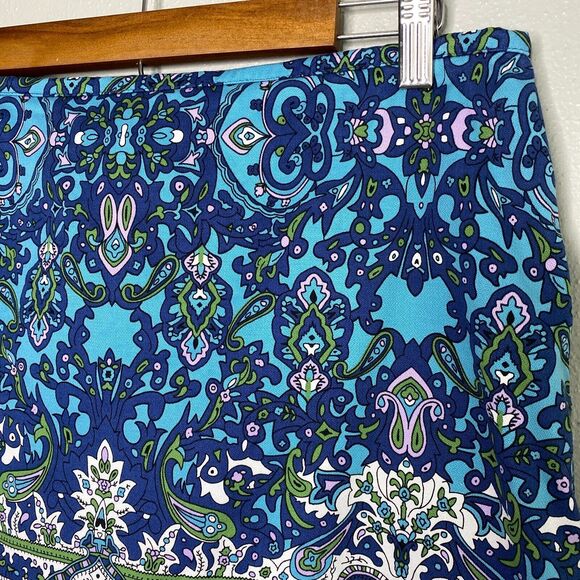 Talbots Womens Petites Skirt 10P Blue Purple Paisley Floral Pencil Lined Stretch - Picture 2 of 10